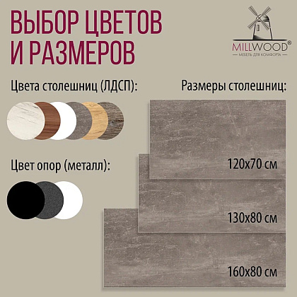 Стол письменный Millwood Лофт Сиэтл (ДТ-5), 1600х700 мм, бетон, графит - 10