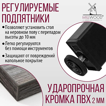 Стол Millwood Сеул, 1600х800 мм, сосна пасадена, черный - 6