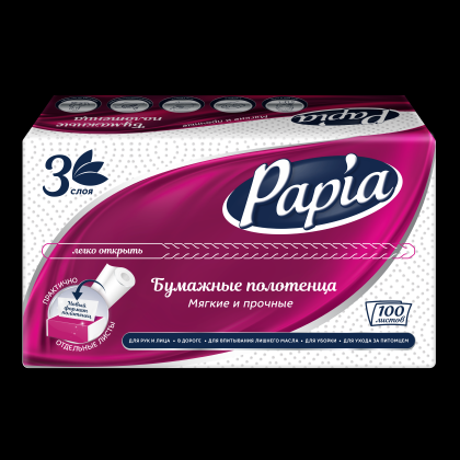 Бумажные полотенца Papia, V - сложение, 100 листов, 3 слоя