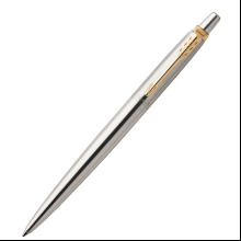 Ручка шариковая автоматическая "Parker Jotter Stainless Steel GT", 0.7 мм, серебристый, золотистый, стерж. синий