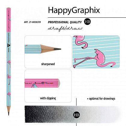 Карандаш чернографитный "HappyGraphix. Фламинго", HВ, без ластика, голубой, розовый - 3