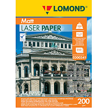 Фотобумага матовая, для лазерной печати "Lomond", А4, 200 г/м, 250 листов, двухсторонняя