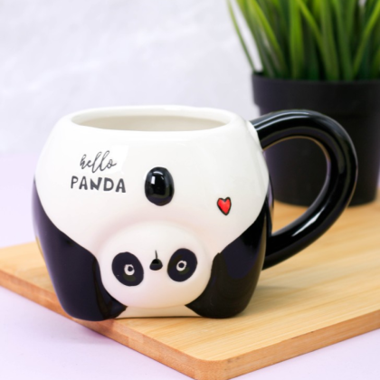 Кружка "Funny panda", керамика, 450 мл, черный, с ложкой - 6