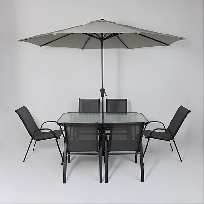Комплект мебели садовой AksHome SUNBEAM (стол 1 шт, 6 кресел, зонт 1 шт), серый, черный - 12