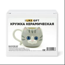 Кружка керамическая "Голубоглазый кот", 410 мл, серая