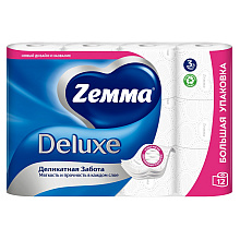 Бумага туалетная Zemma Deluxe, 12 рулонов, 3 слоя, белый