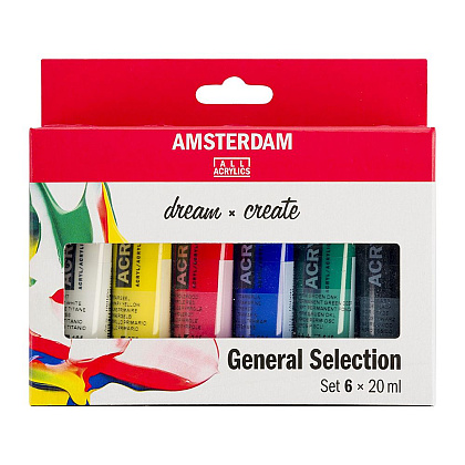 Набор красок акриловых "Amsterdam", 6 цветов, ассорти