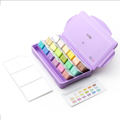 Краски гуашевые "Himi Jelly Cup. Pastel colors", 18 цветов, кювета, фиолетовый футляр