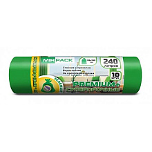 Мешки для мусора Mirpack Premium+, 240 л, ПВД, 45 мкм, 93х130 см, 10 шт/рулон, зеленый
