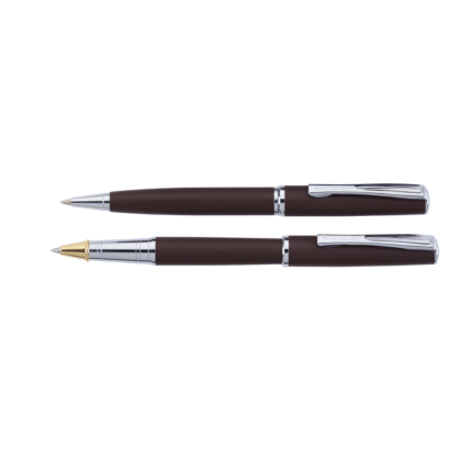 Набор ручек "Pierre Cardin Pen&Pen": ручка шариковая автоматическая и роллер, серебристый, коричневый