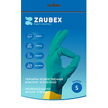 Перчатки латексные хозяйственные Zaubex БИКОЛОР, усиленные, р-р S, зеленый, желтый