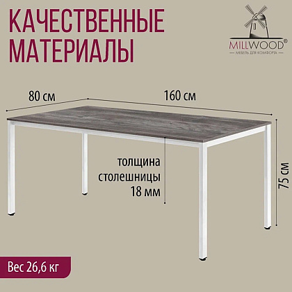 Стол Millwood Сеул, 1600х800 мм, сосна пасадена, белый - 4