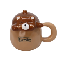 Кружка керамическая "Slow life" с крышкой, 400 мл, коричневый