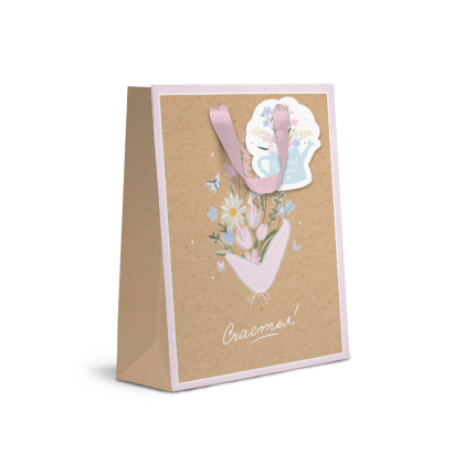 Пакет бумажный подарочный "Spring Flowers", 18х23х10 см, крафт, ассорти - 2