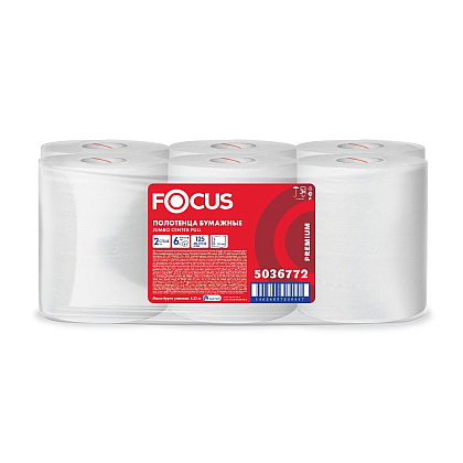 Полотенца бумажные Focus Premium, в рулонах, с центральной вытяжкой, 125 м, 2 слоя, 100% целлюлоза