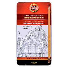 Набор карандашей чернографитных "Koh-I-Noor 1500 Graphic", 5В-5Н, 12 шт.