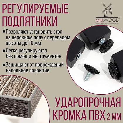Стол письменный Millwood Лофт Сиэтл (ДТ-5), 1300х700 мм, сосна пасадена, черный - 10