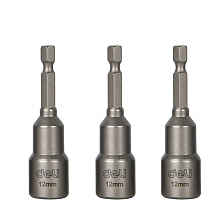 Набор насадок шестигранных магнитных Deli YS EDL4812T, 12 мм, 3 шт, HEX 1/4", серебристый