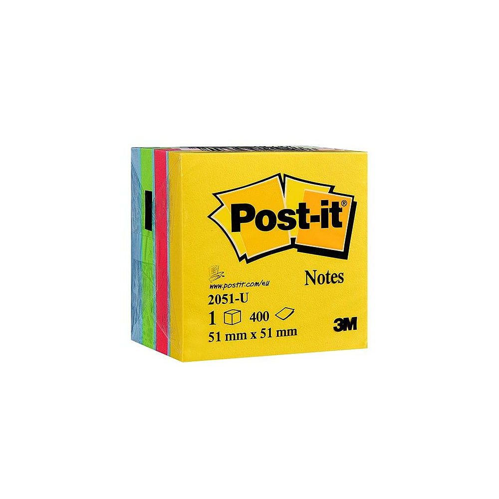 Бумага для заметок на клейкой основе "Post-it", 51x51 мм, 400 листов, ассорти, (9004777)