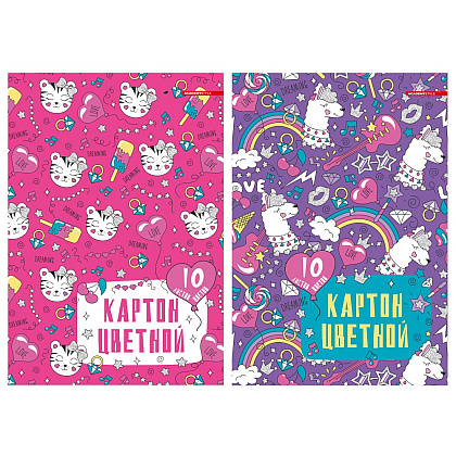 Картон цветной "Яркий паттерн", А4, 10 цветов, 10 листов 