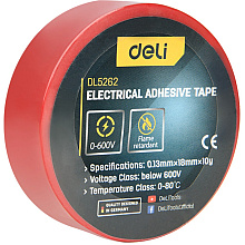 Изолента ПВХ Deli YS EDL5262, 18 мм х10 м, 130 мкм, красный