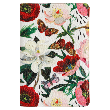 Обложка для паспорта "Flora. Пионы", кожзам., белый, красный