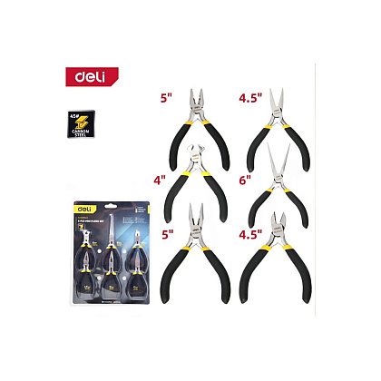 Набор мини-плоскогубцев Deli YS EDL103205-6, 6 шт., желтый, черный - 2