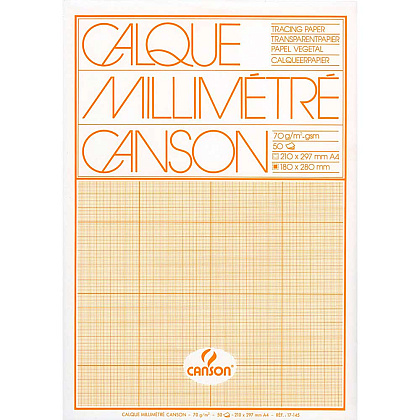 Блок-склейка кальки миллиметровой "Canson", 29.7x42 см, 50 листов, 70 г/м2