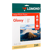 Фотобумага глянцевая для струйной фотопечати "Lomond", А4, 25 листов, 230 г/м2