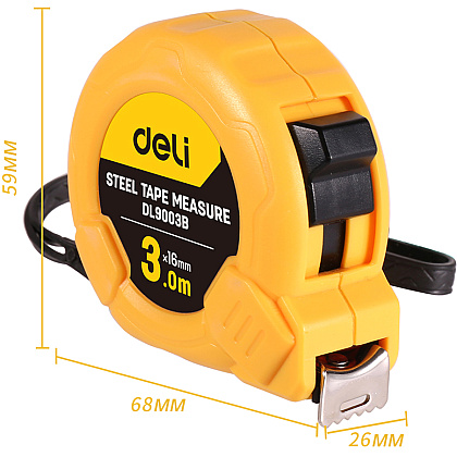 Рулетка Deli "EDL9003B", 3 м, желтый - 6