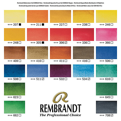 Набор красок акварельных "Rembrandt", 24 цвета, кюветы - 2