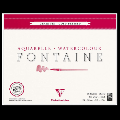 Блок-склейка бумаги для акварели "FONTAINE", 24x30 см, 300 г/м2, 25 листов