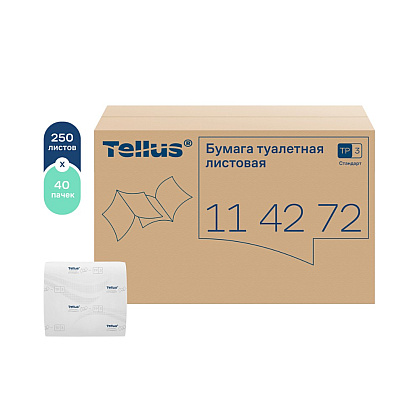 Бумага туалетная  Tellus Стандарт, TР3, листовая, 250 листов, 1 слой - 4