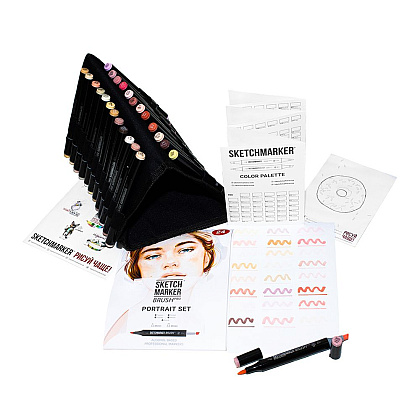 Набор маркеров перманентных двусторонних "Sketchmarker Brush Pro Portrait Set", 24 шт. - 2