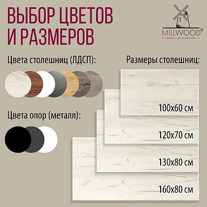 Стол Millwood Сеул, 1300х800 мм, дуб белый крафт, белый - 10
