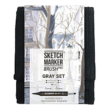 Набор маркеров перманентных двусторонних "Sketchmarker BRUSH Gray Set", 12 шт.