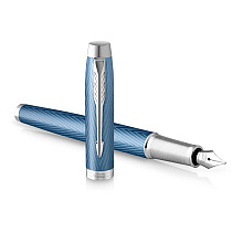 Ручка перьевая Parker "IM Premium Blue Grey CT", F, голубой, серебристый, патрон синий