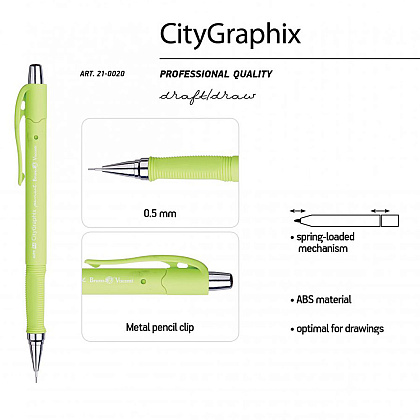 Карандаш автоматический "CityGraphix", 0.5 мм, с ластиком, ассорти - 3