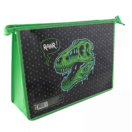 Папка для труда Пчелка "Rawr", А4, на молнии, пластик, черный, зеленый - 3