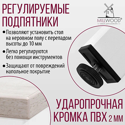 Стол Millwood Сеул, 1300х800 мм, дуб белый крафт, белый - 8