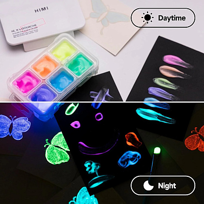 Краски гуашевые "Himi Jelly Cup.Glow in the dark. Bright color", набор 6 цветов, 23 мл., кювета, пластиковый футляр - 10