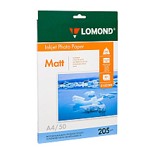 Фотобумага матовая для струйной фотопечати "Lomond", А4, 50 листов, 205 г/м2
