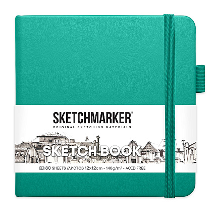 Скетчбук "Sketchmarker", 12x12 см, 140 г/м2, 80 листов, изумрудный
