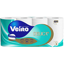 Бумага туалетная Veiro Delicate, 8 рулонов, 3 слоя, белый 