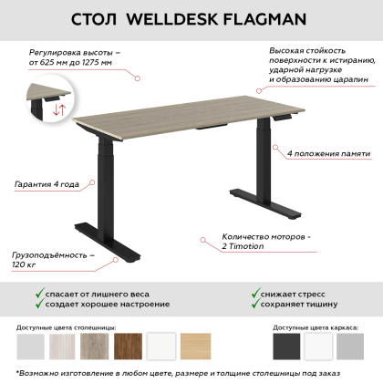 Стол подъемный WellDesk Flagman (регулируемый по высоте каркас арт. 9022026 и столешница арт. 9190094) - 2