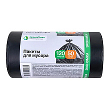 Мешки для мусора GreenClean Экономка, ПНД, 20 мкм, 65х100 см, 120 л, 50 шт/рулон, черный