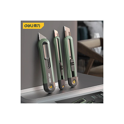 Набор ножей строительных Deli HSEHT4003L, 3 шт (ножи 9мм/18мм/трапеция), Soft Touch, зеленый - 3