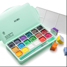 Краски гуашевые "Himi Jelly Cup. New vision", 18 цветов, кювета, зелёный футляр