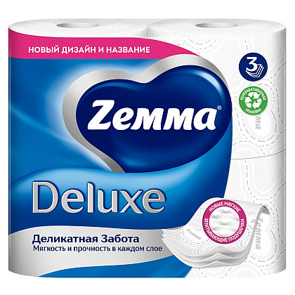 Бумага туалетная Zemma Deluxe, 4 рулона, 3 слоя, белый - 2