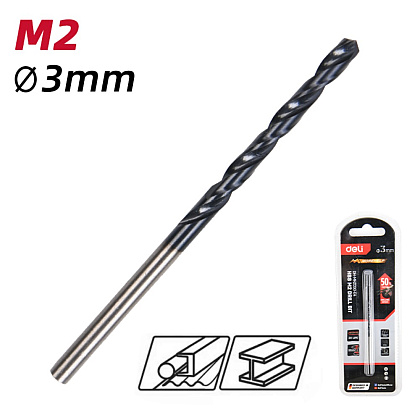 Сверло по металлу Deli RS EDH-MHZ030-E4, 3.0 мм, DIN 338, HSS-TiN - 2